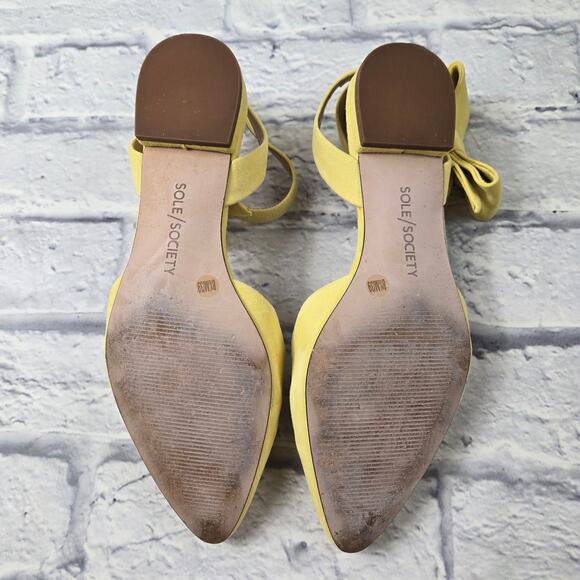 Sole Society Butter Yellow Pollie Flats Ankle Strap with Bow size 8.5M Kid Suede - Picture 14 of 16
